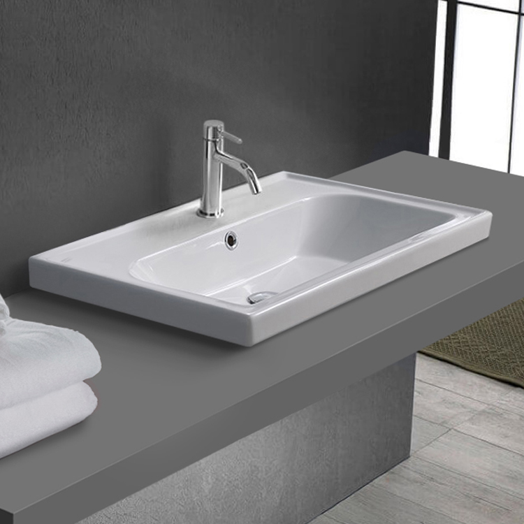 CeraStyle 031000-U/D-One Hole Drop In Sink in Ceramic, Modern, Rectangular